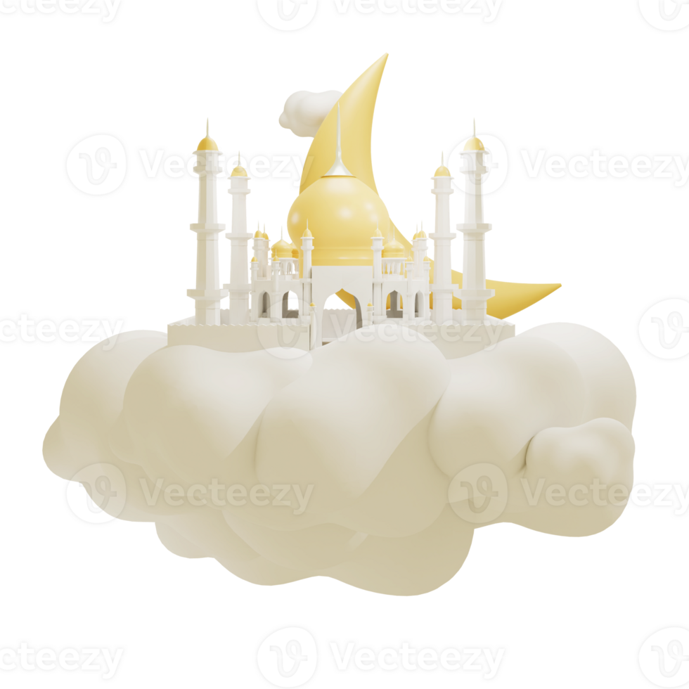 3d illustration of mosque with cloud on transparent background png