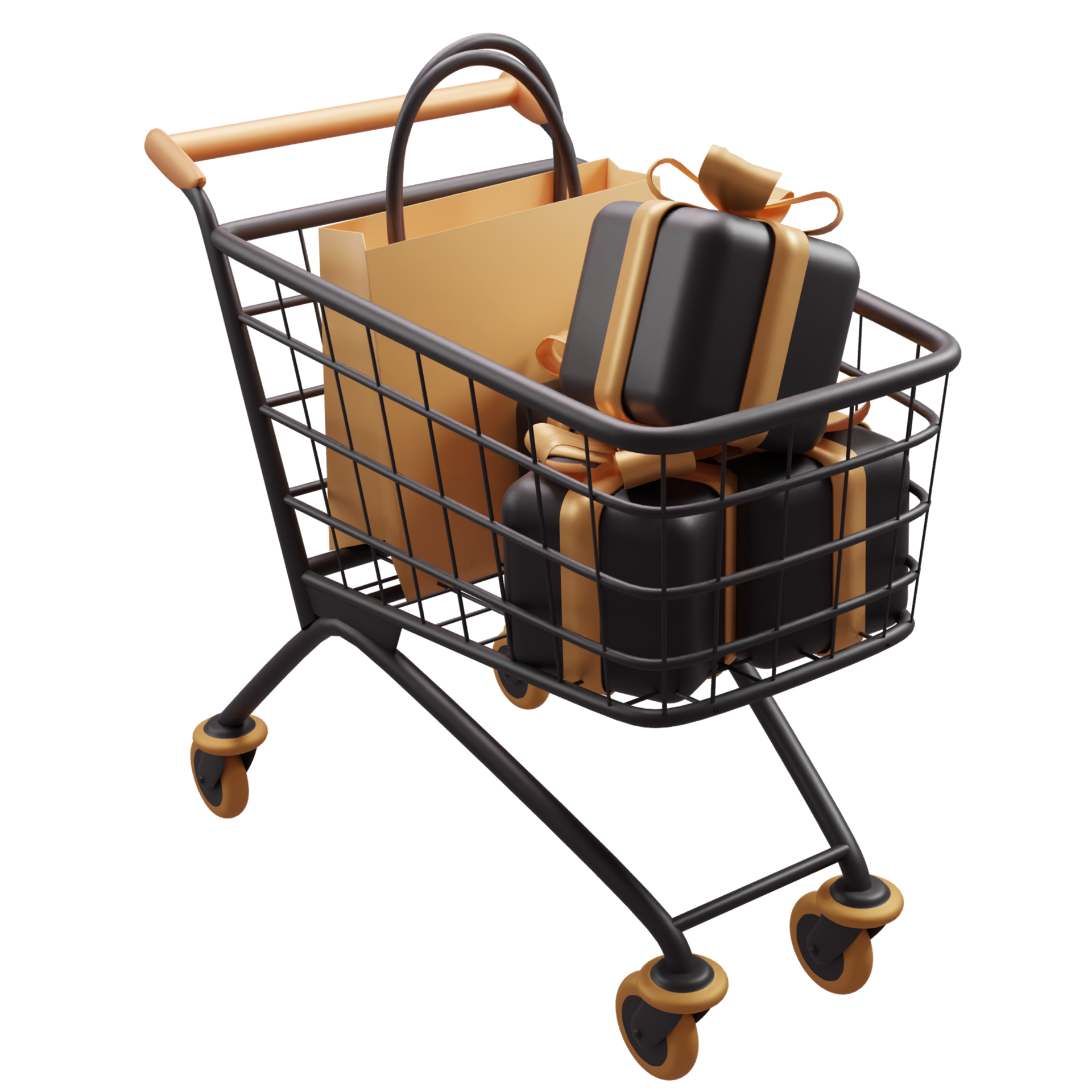 3d illustration of shopping carts concept or trolley with gift boxes