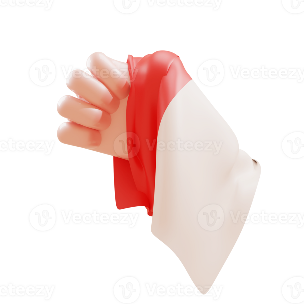3D illustration of cartoon hand gesture holding indonesian flag png