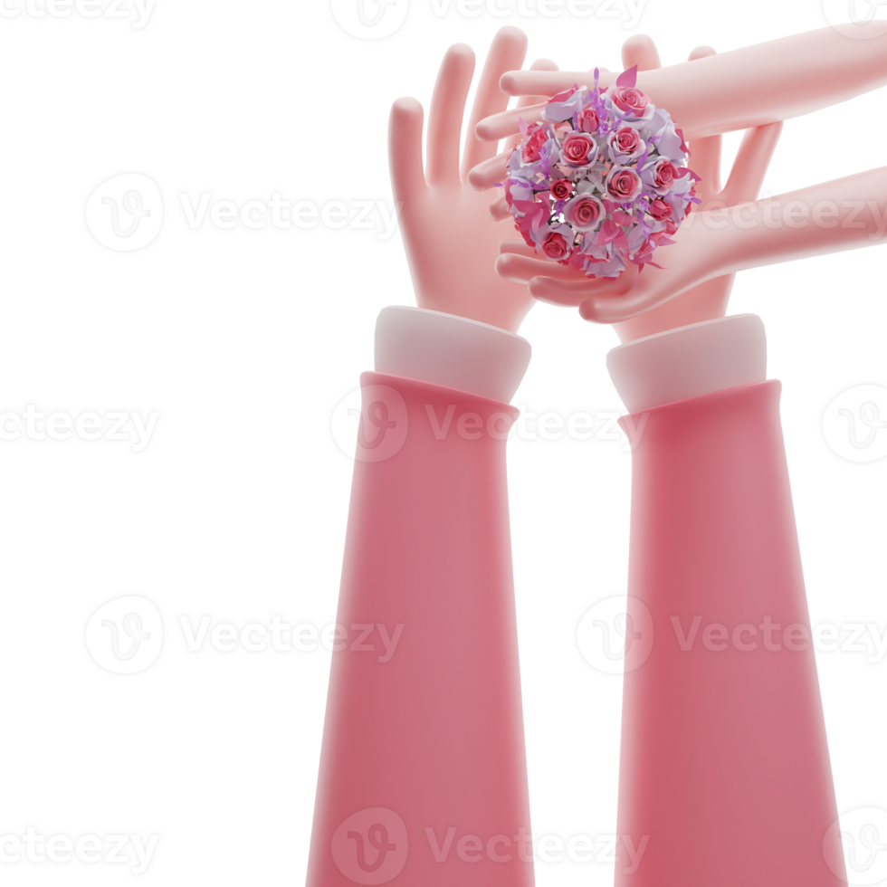 Happy Mother's Day Greeting Cards. 3d Illustration Of Happy Mother Receiving Flowers from Her Son. concept and give flower bouquet png