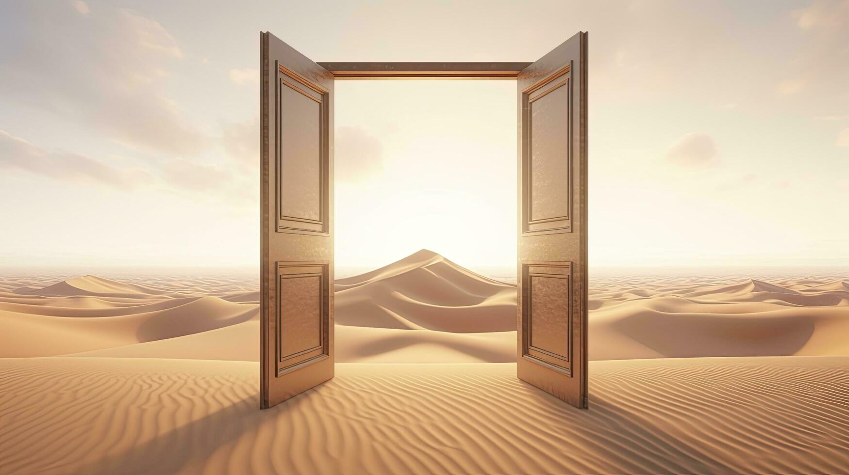 AI generated The opened door on the desert. Unknown and start up concept. AI Generated. photo