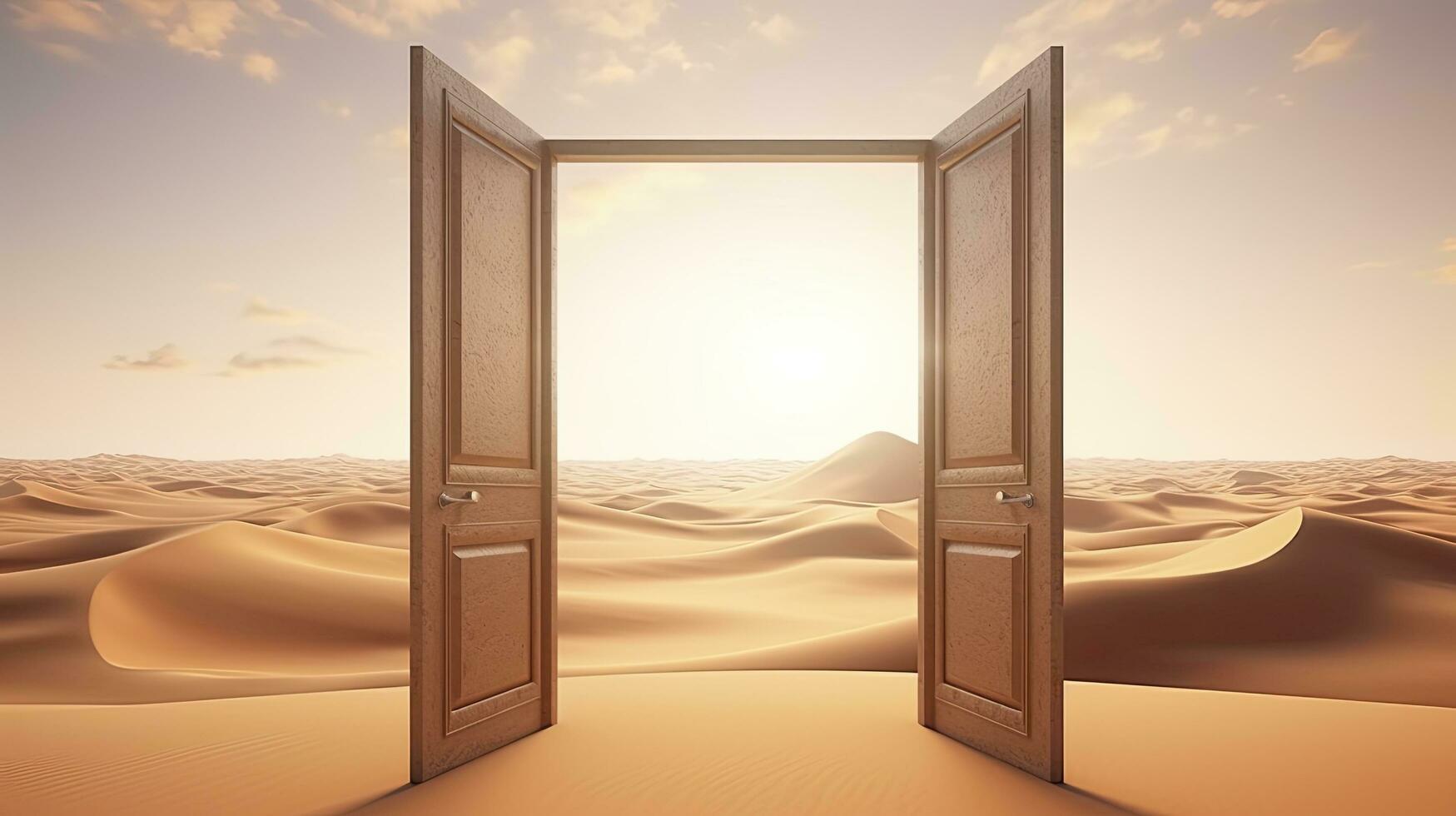 AI generated The opened door on the desert. Unknown and start up concept. AI Generated. photo