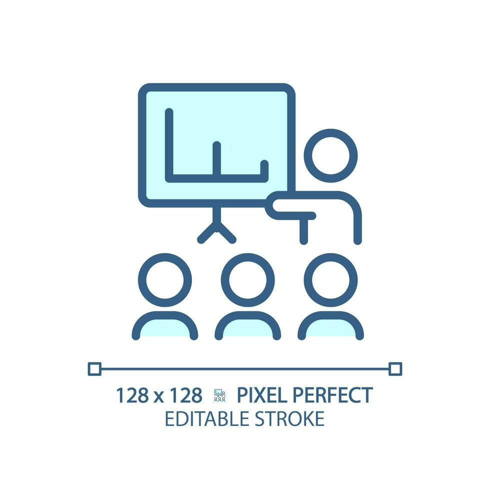 2D pixel perfect editable blue public speaking icon, isolated vector, thin line illustration representing soft skills. vector