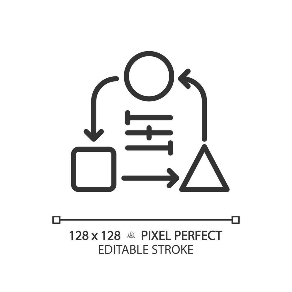 2D pixel perfect editable black adaptability icon, isolated vector, thin line illustration representing soft skills. vector