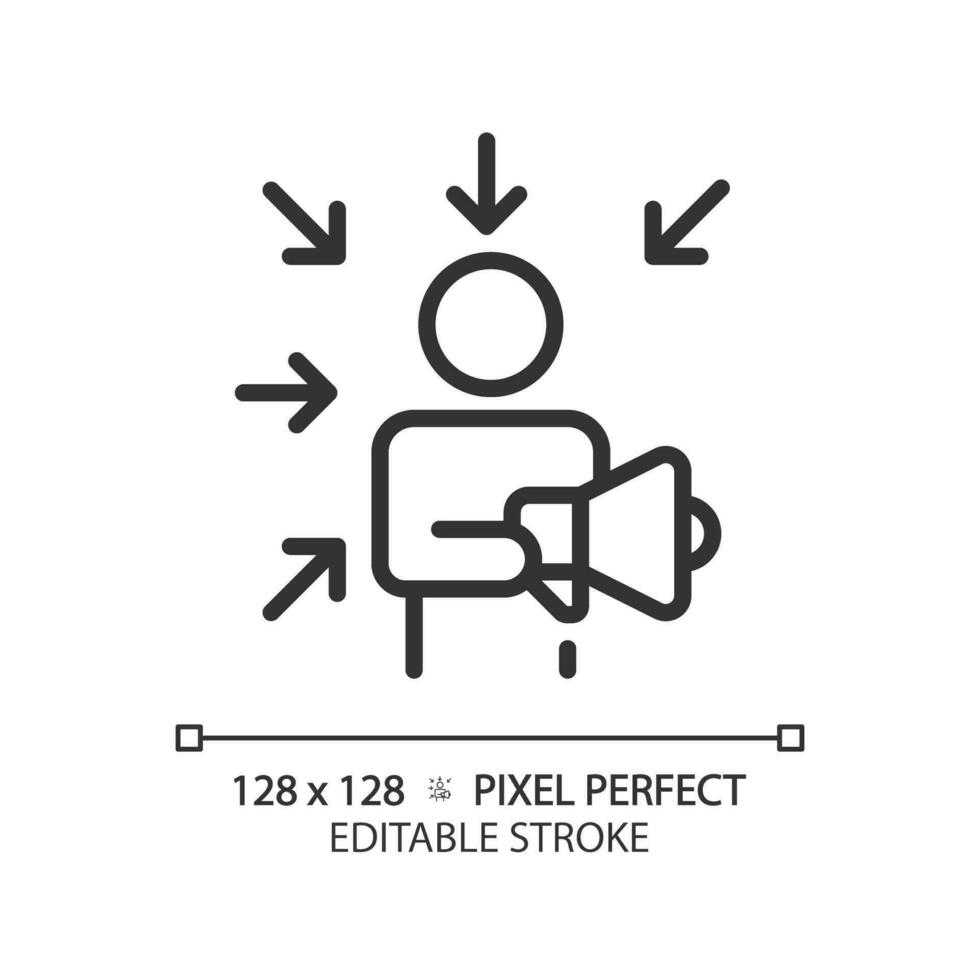 2D pixel perfect editable black promotion icon, isolated vector, thin line illustration representing soft skills. vector