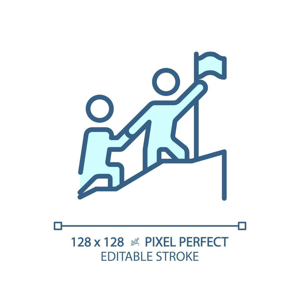 2D pixel perfect editable blue leadership icon, isolated vector, thin line illustration representing soft skills. vector