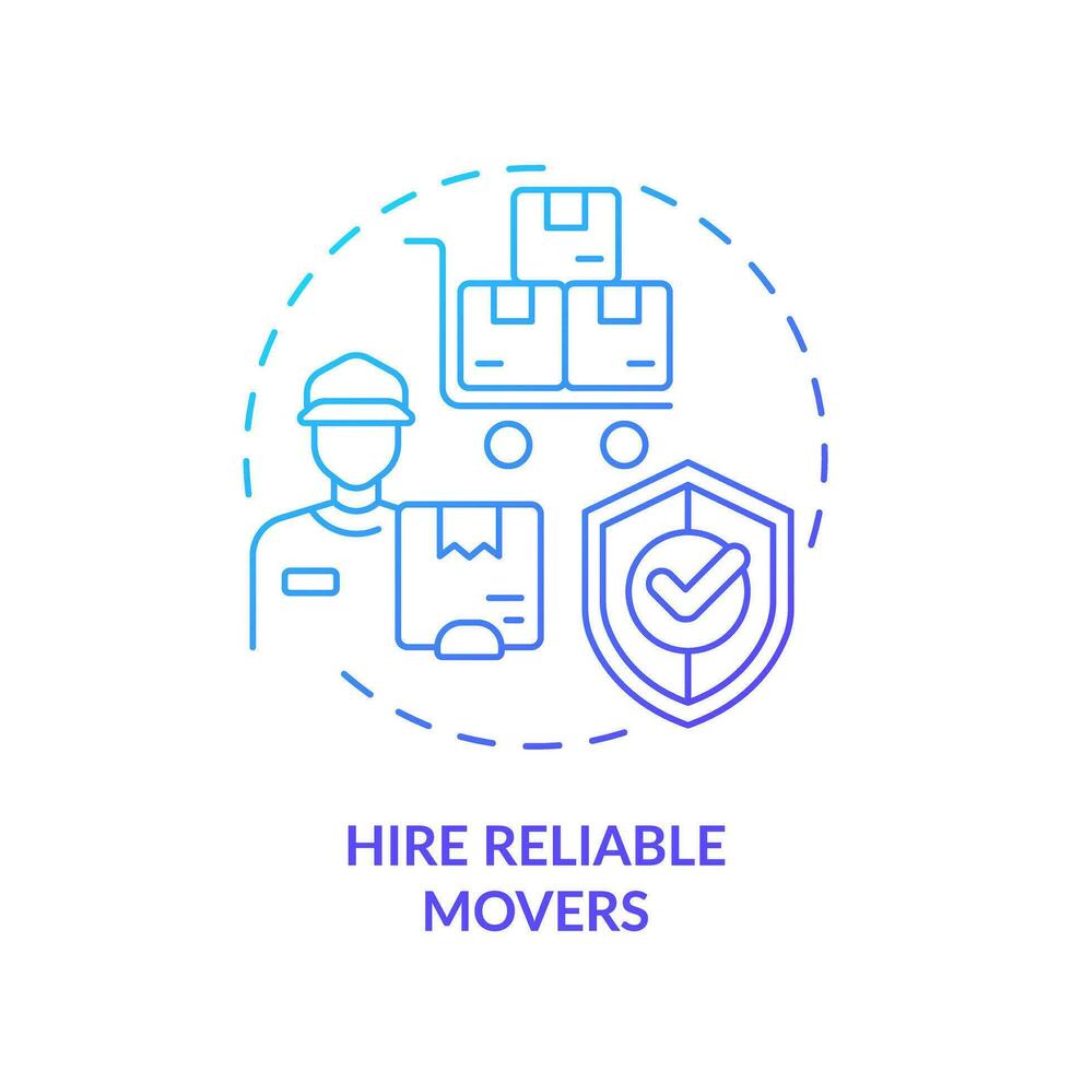 2D hire reliable movers gradient icon representing moving service, simple isolated vector, thin line illustration. vector