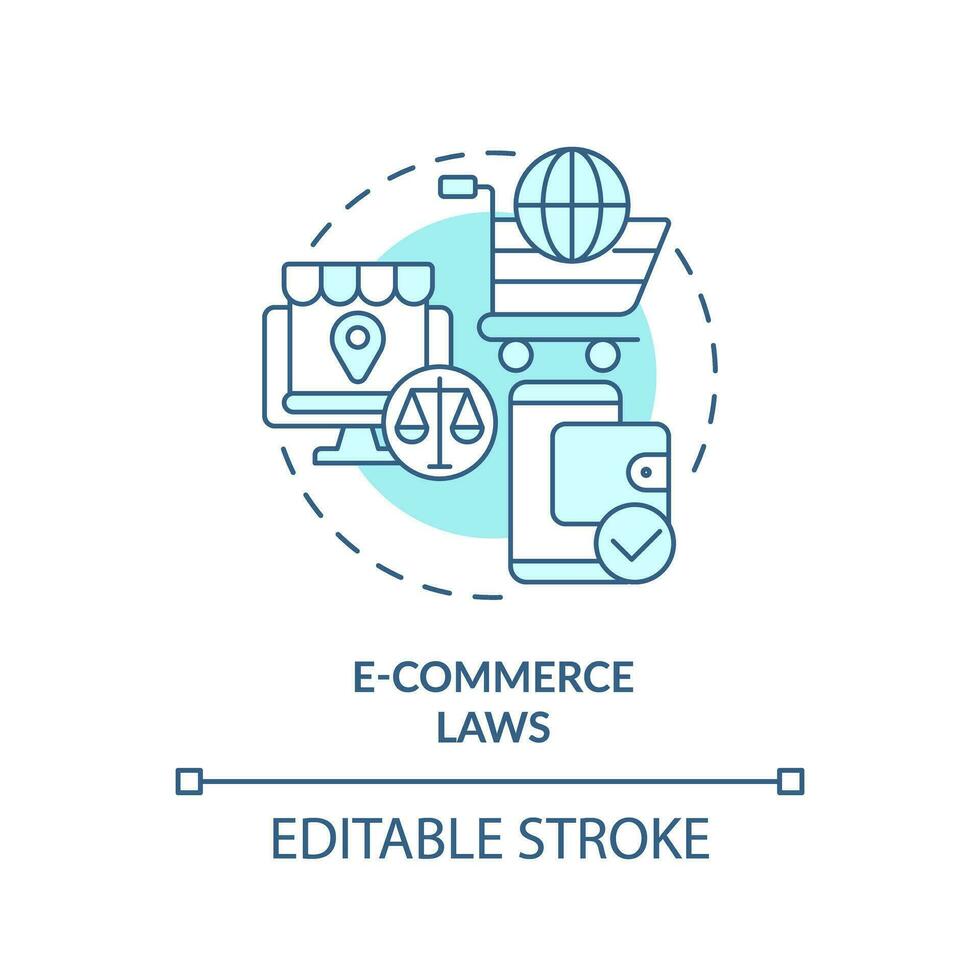 2D editable blue e-commerce laws icon, monochromatic isolated vector, cyber law thin line illustration. vector