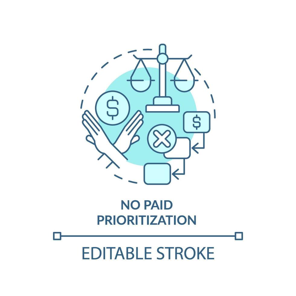 2D editable blue no paid prioritization icon, monochromatic isolated vector, cyber law thin line illustration. vector