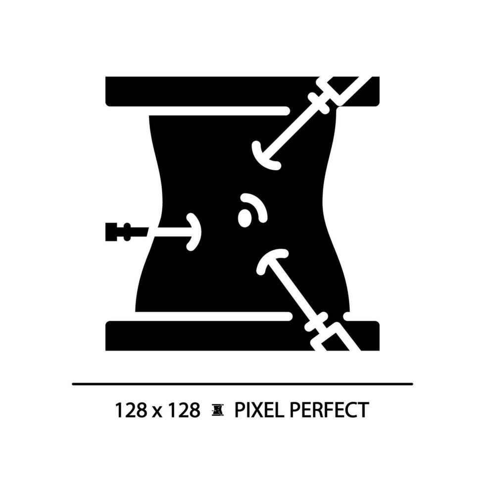 Laparoscope pixel perfect black glyph icon. Laparoscopic surgery. Minimally invasive procedure. Surgical instrument. Silhouette symbol on white space. Solid pictogram. Vector isolated illustration