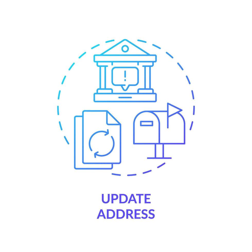 2D update address gradient icon representing moving service, simple isolated vector, thin line illustration. vector