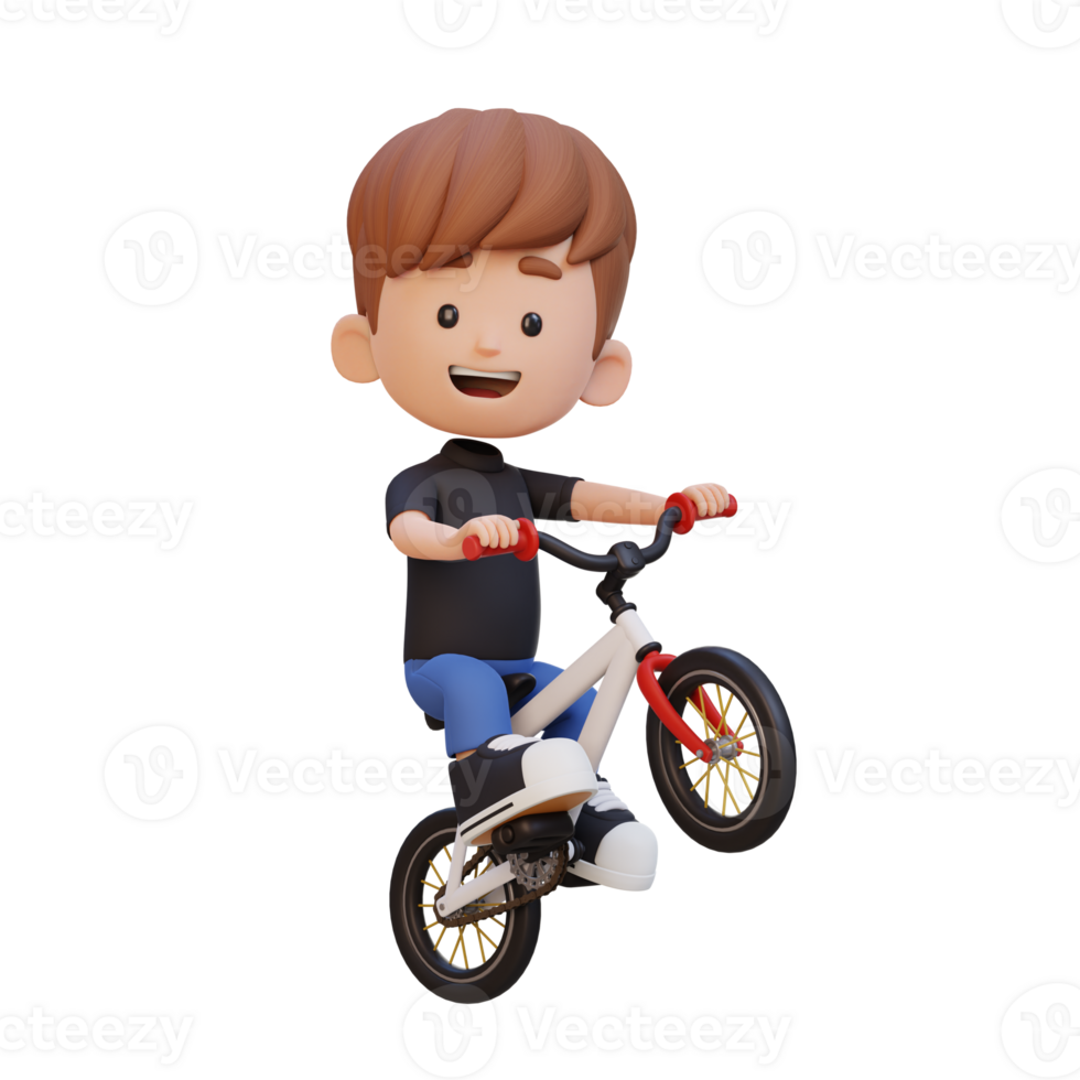 3D kid character ride bike go to school png