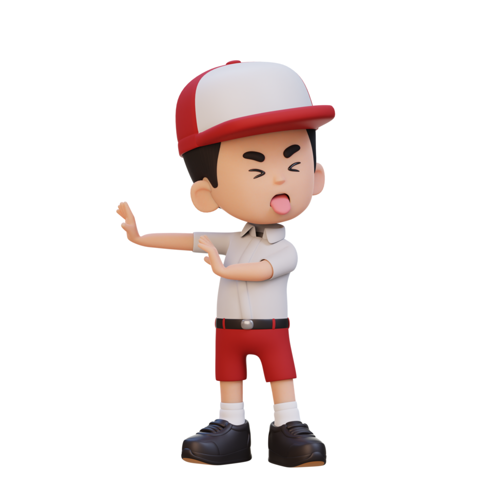 3D cute kid character rejection pose png