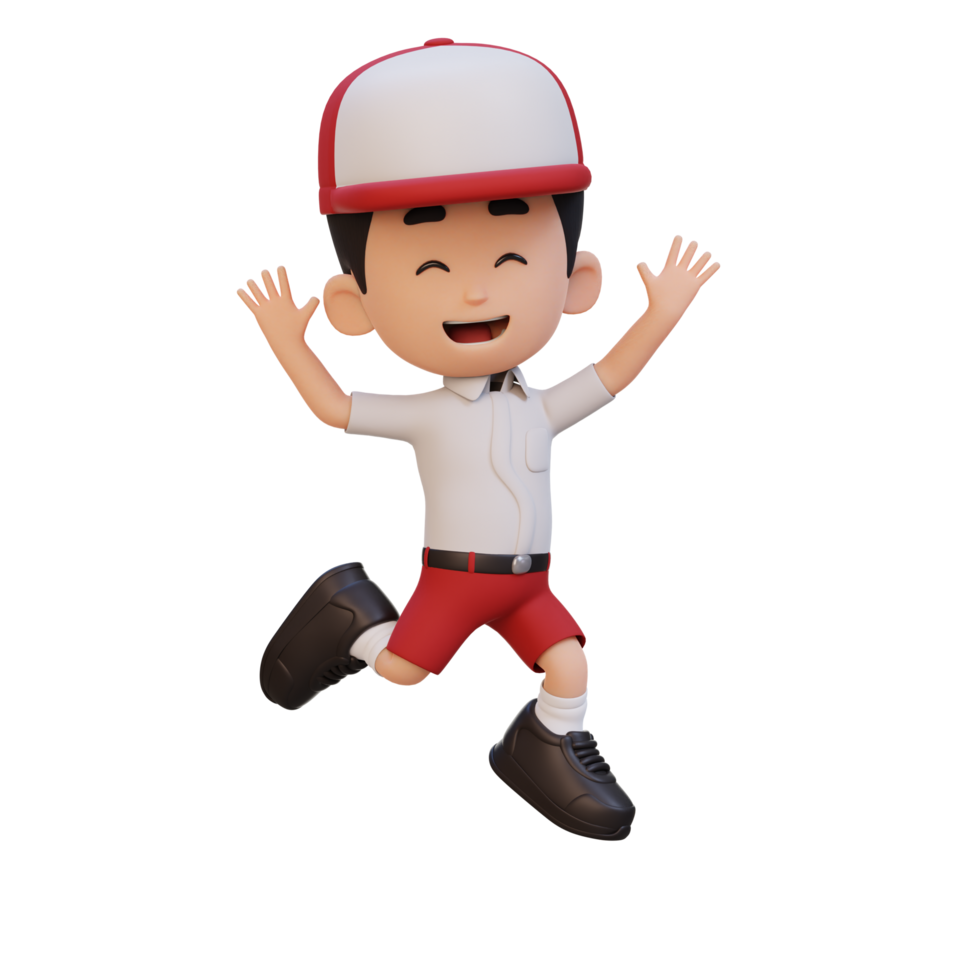 3D cute boy in jumping pose png