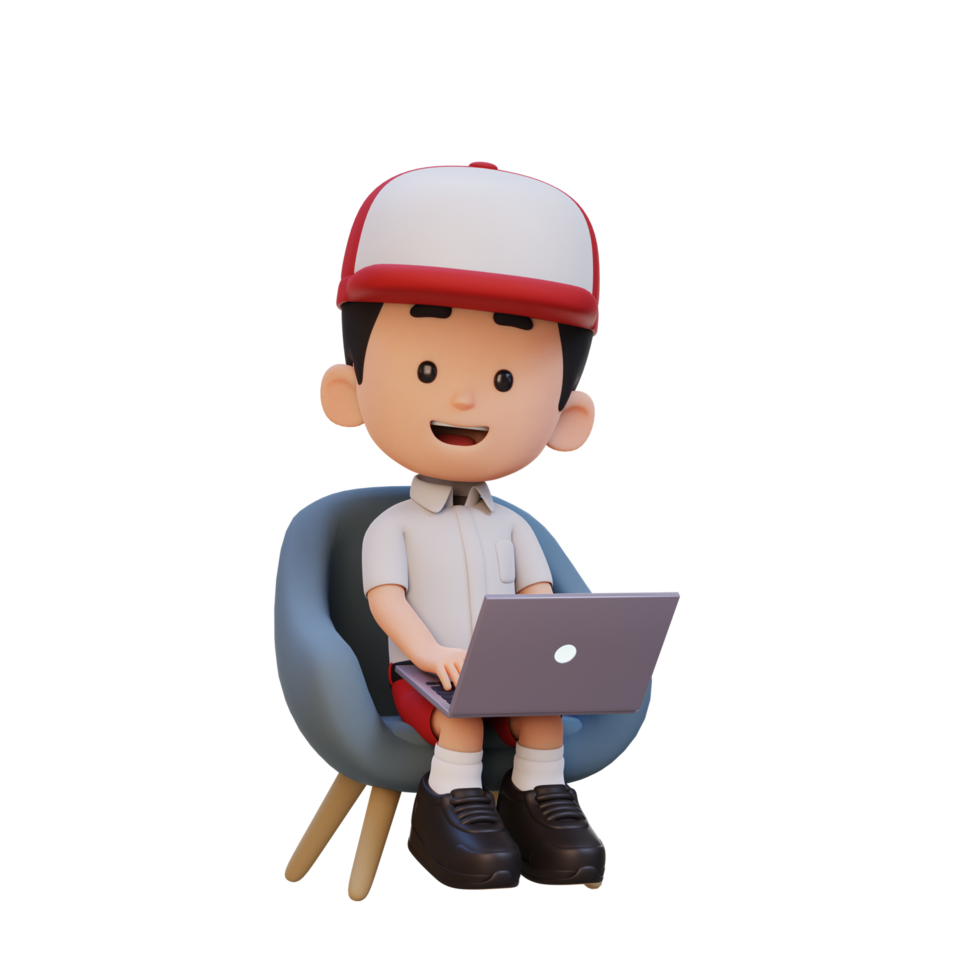 3D kid Character working on a Laptop png