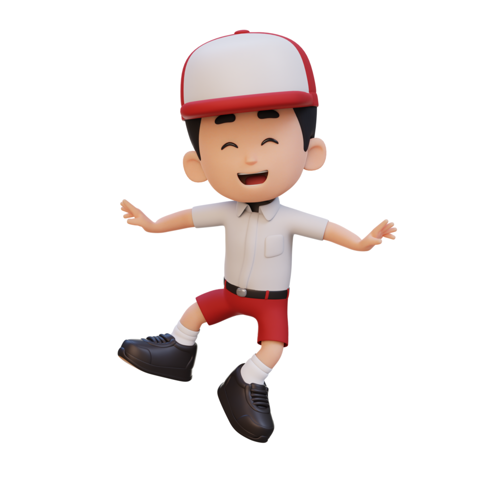 3D cute boy in jumping pose png