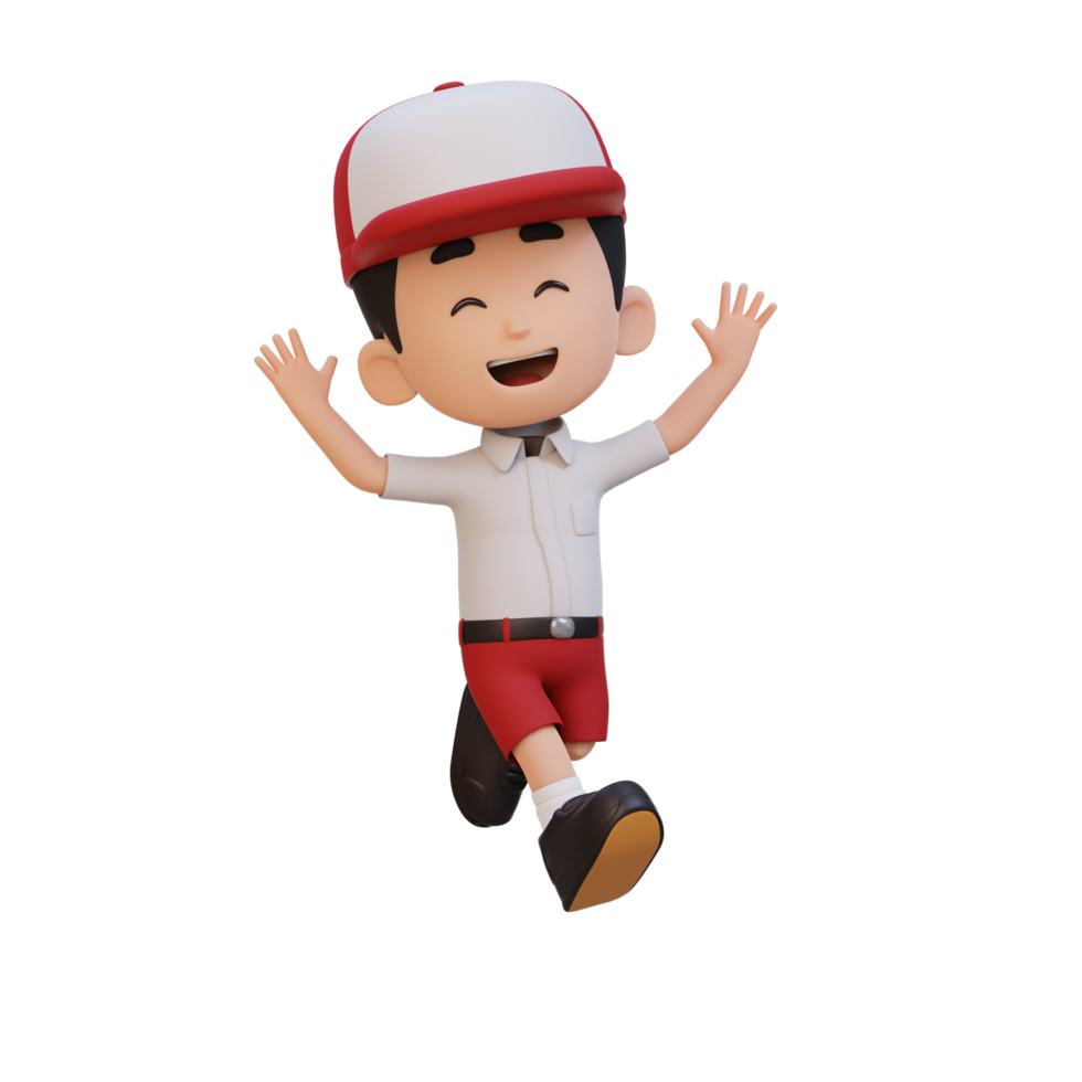 3D cute boy in jumping pose png