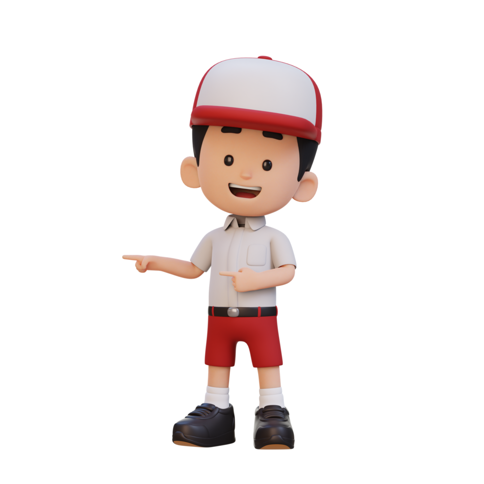 3D cute kid pointing hand to the side png