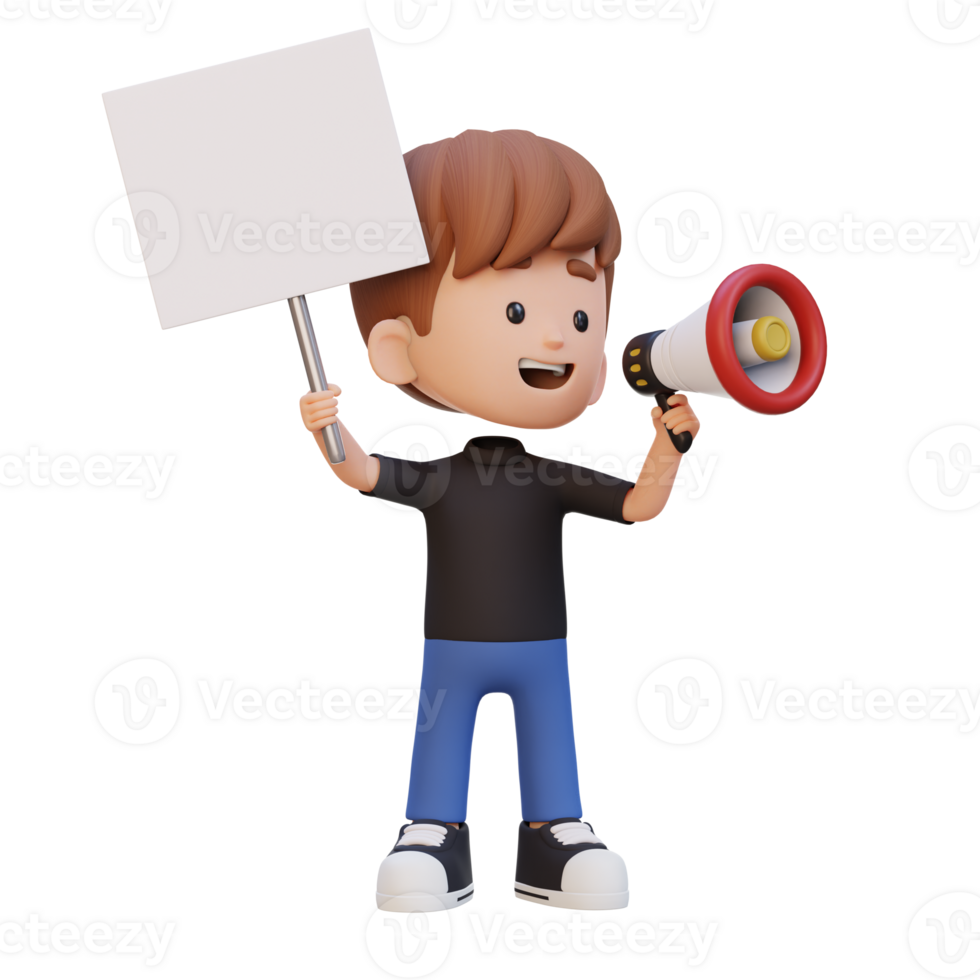 3D kid character holding a blank placard png