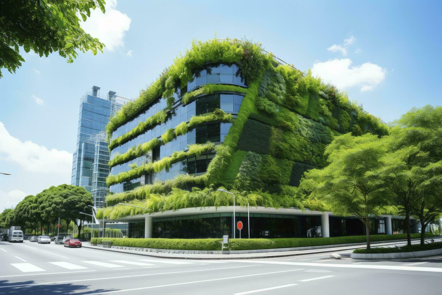 AI generated Office building with green environment. AI Generated photo