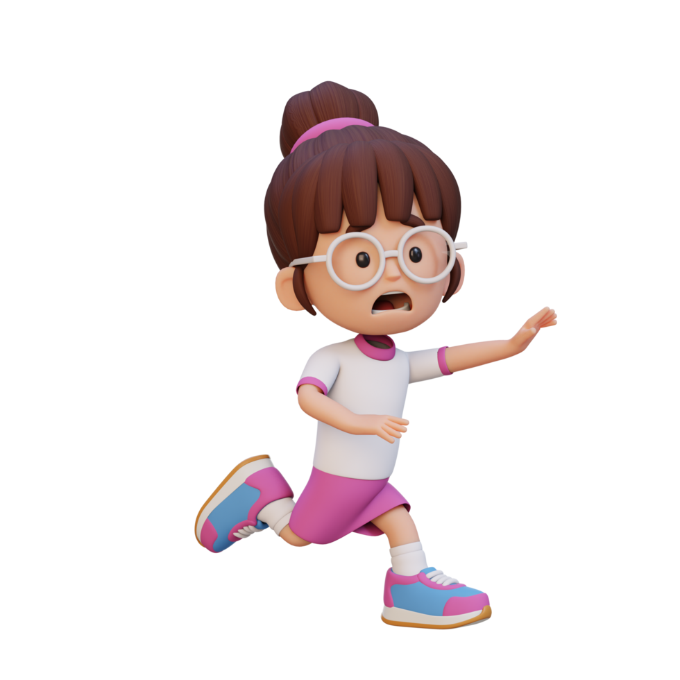 3D cute girl scary run png