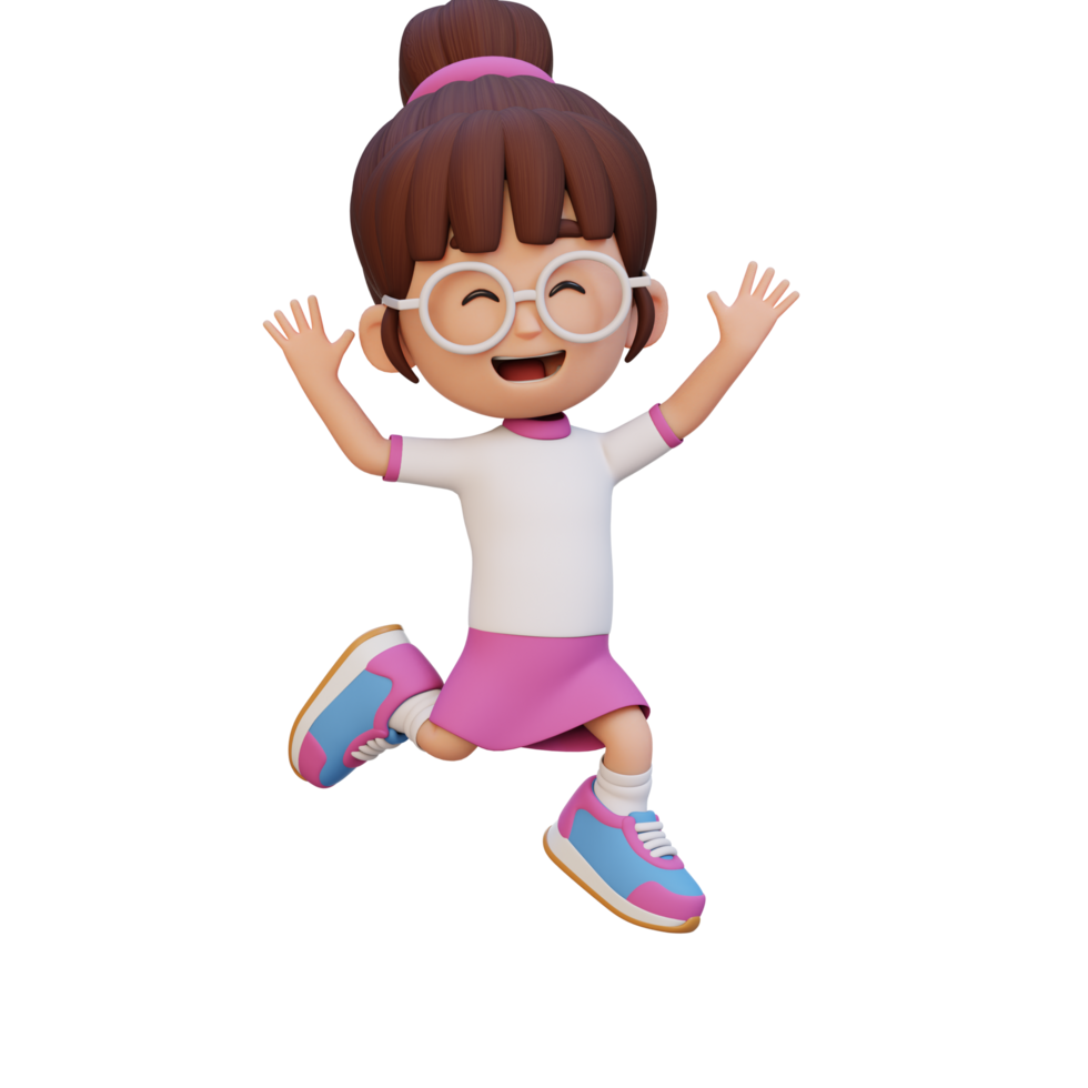 3D cute girl in jumping pose png