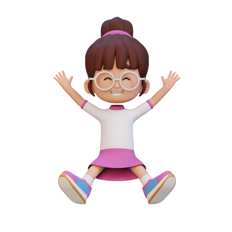3D cute girl in jumping pose png