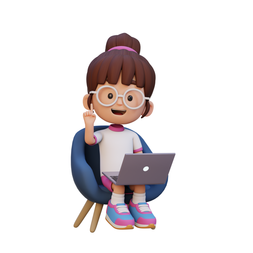 3D girl Character working on a Laptop png