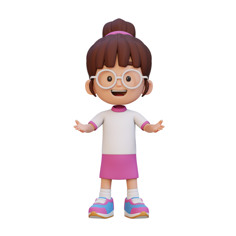 3D girl character in talking and explaining pose png