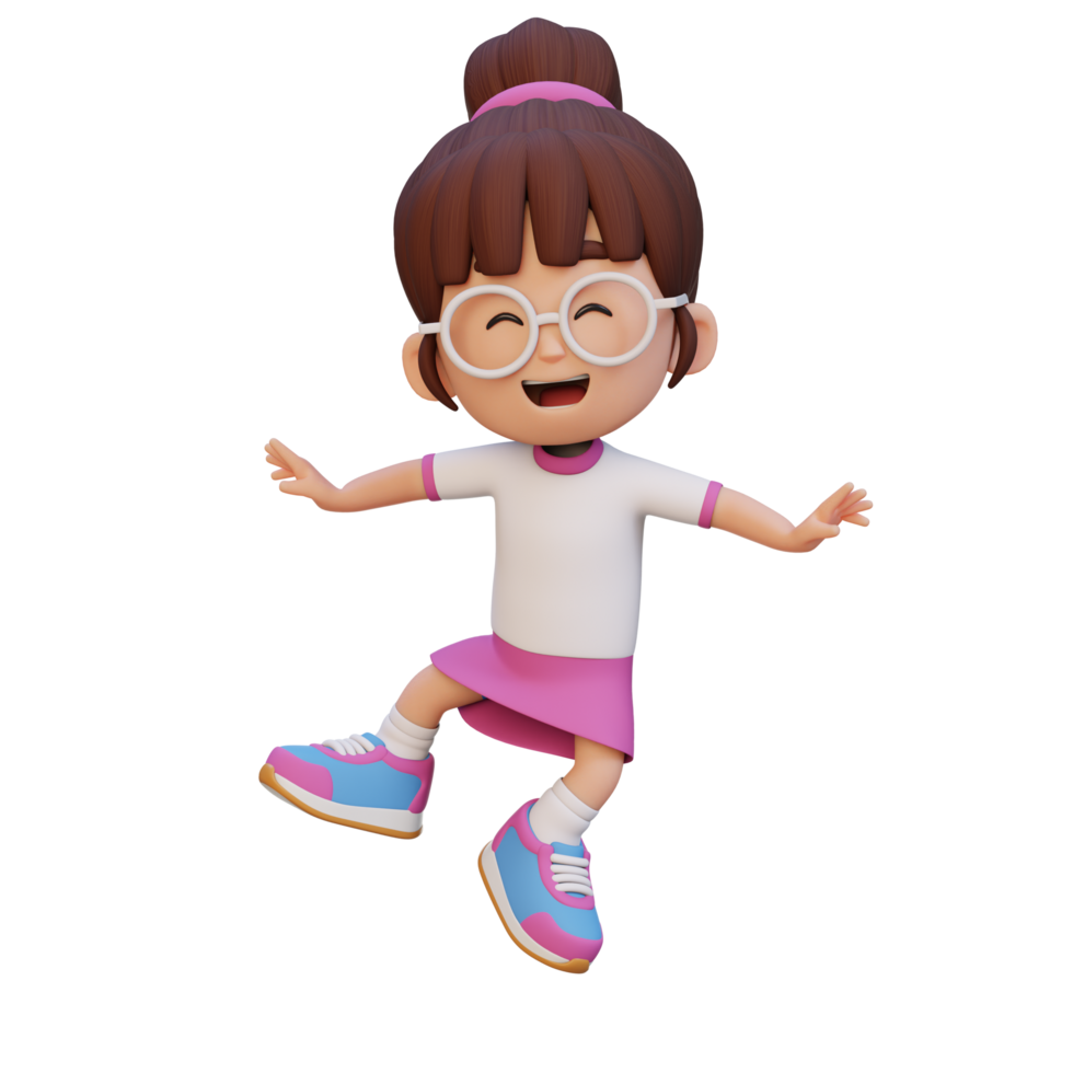 3D cute girl in jumping pose png