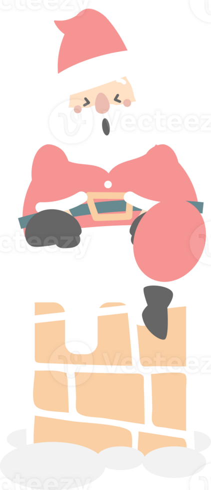 merry christmas and happy new year with cute santa claus and chimney, flat png transparent element cartoon character design