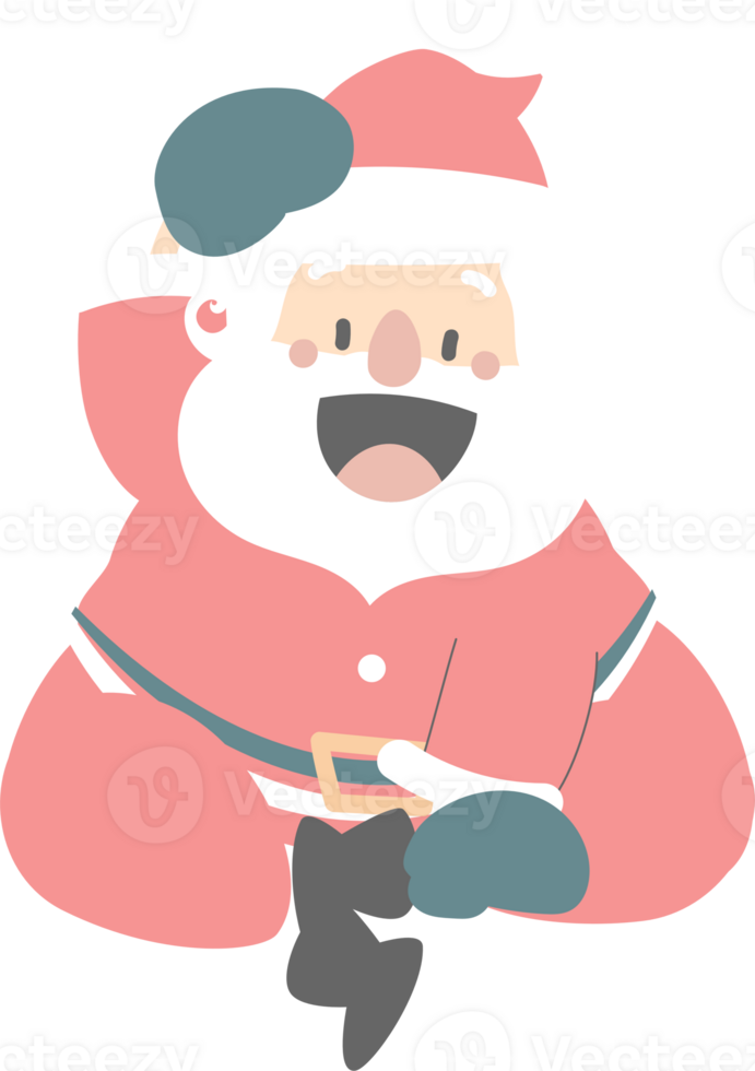 merry christmas and happy new year with cute sitting santa claus, flat png transparent element cartoon character design