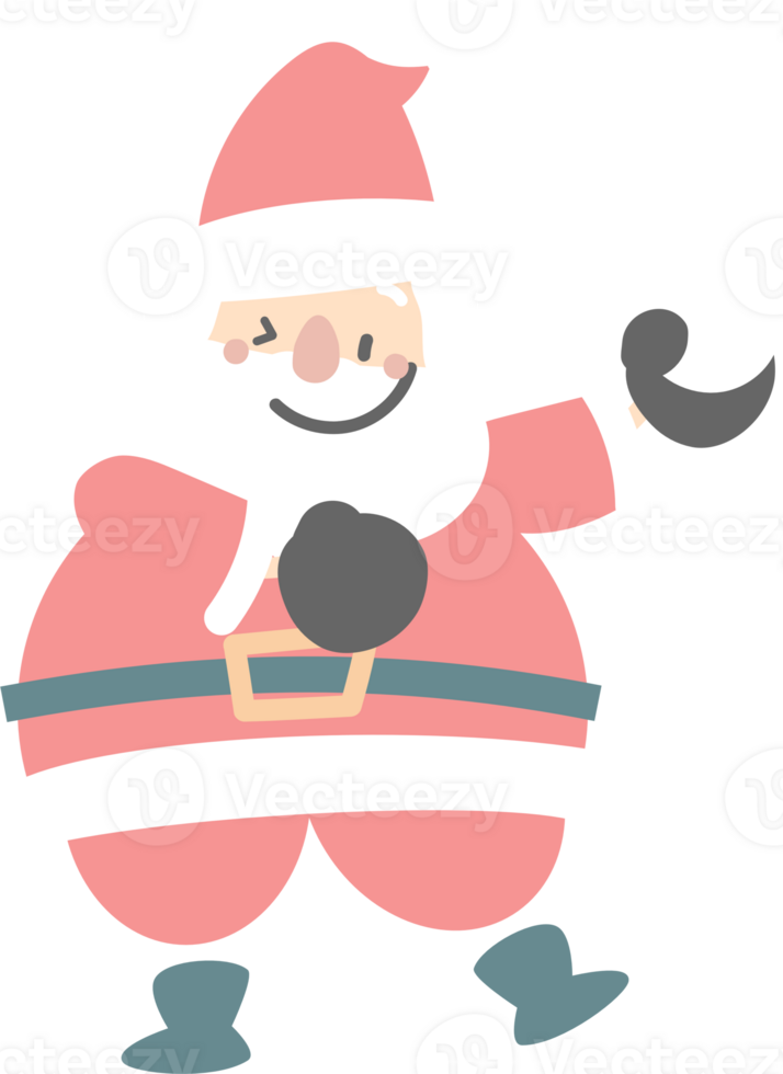 merry christmas and happy new year with cute santa claus and snowball, flat png transparent element cartoon character design