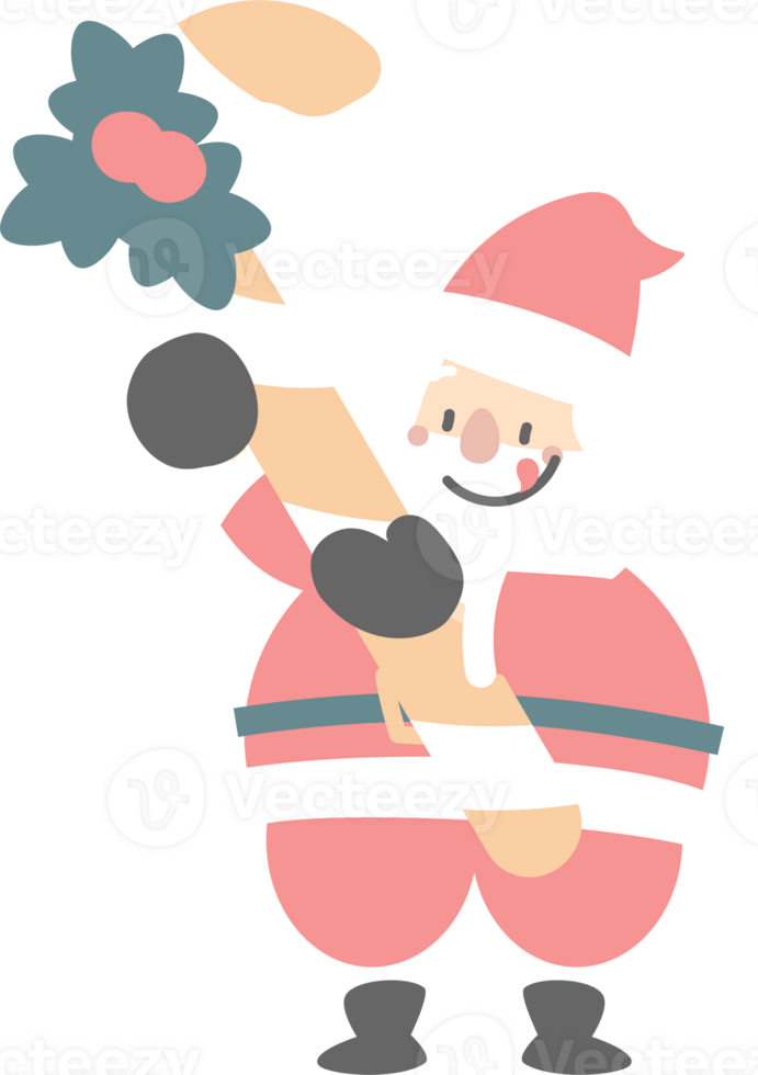 merry christmas and happy new year with cute santa claus and candy cane, flat png transparent element cartoon character design