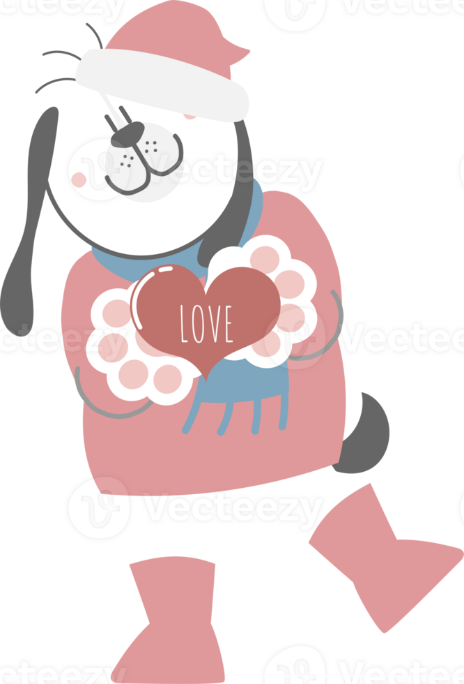 happy valentine's day with dog holding heart, love concept, flat png transparent element character design