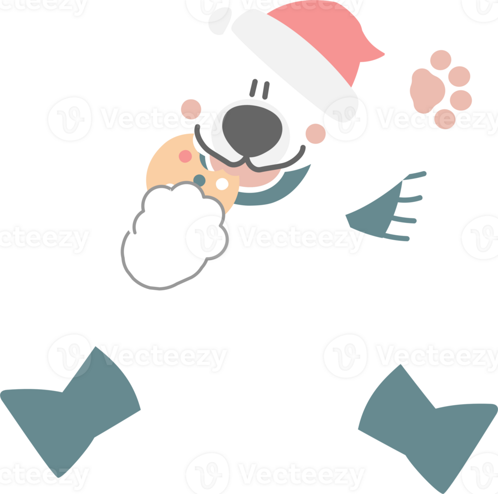 merry christmas and happy new year with cute polar bear eating cookie, flat png transparent element cartoon character design