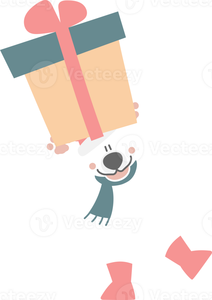 merry christmas and happy new year with cute polar bear and gift box, flat png transparent element cartoon character design