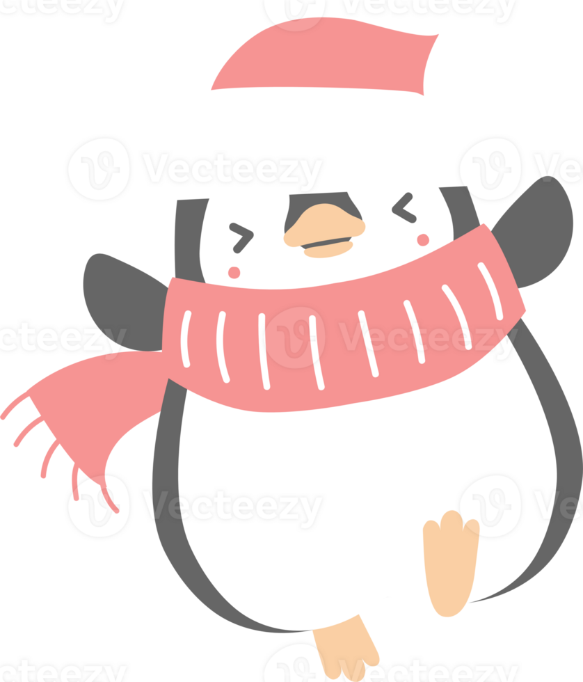 merry christmas and happy new year with cute penguin, flat png transparent element cartoon character design