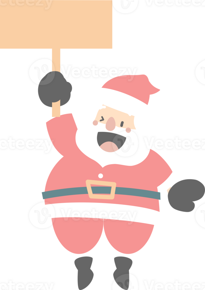 merry christmas and happy new year with cute santa claus and blank sign, flat png transparent element cartoon character design