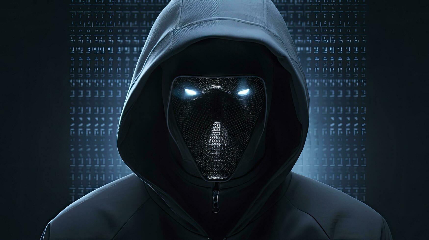 AI generated Binary Intrigue. Anonymous robotic hacker. Concept of hacking. AI Generated photo