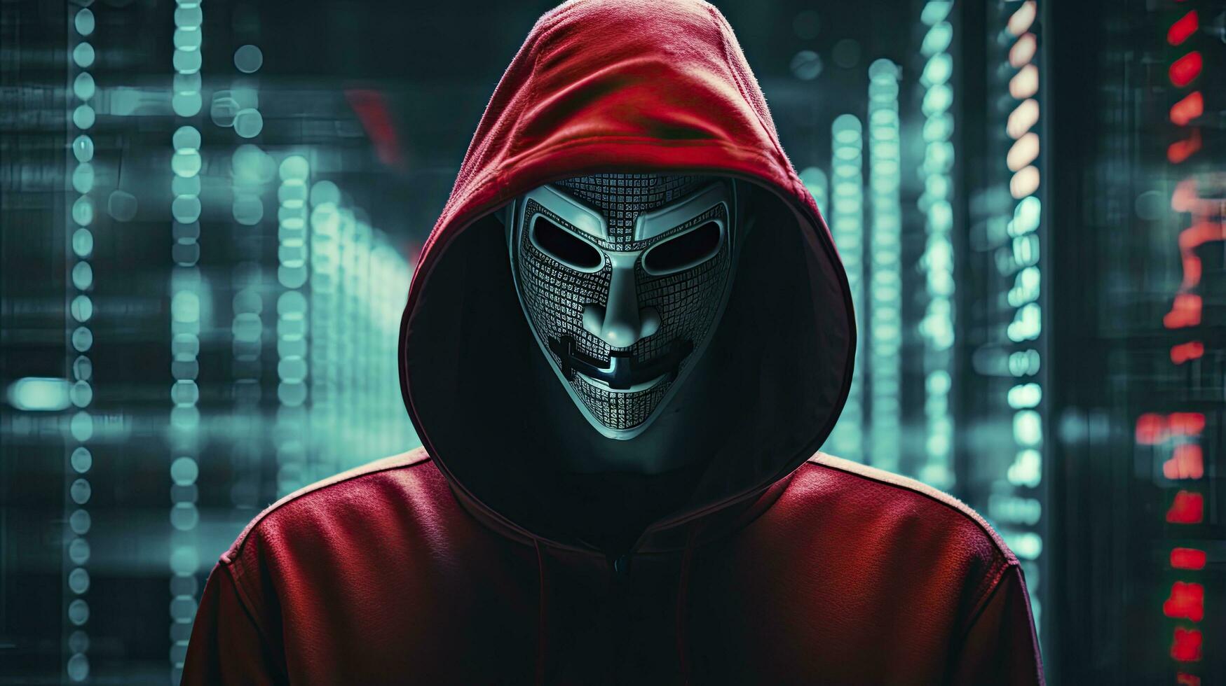 AI generated Binary Intrigue. Anonymous robotic hacker. Concept of hacking. AI Generated photo