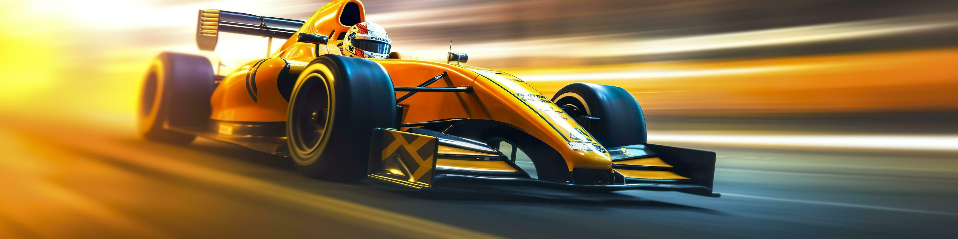 AI generated Racing car at high speed. Racer on a racing car passes the track. Motor sports competitive team racing. Motion blur background. Generative AI photo