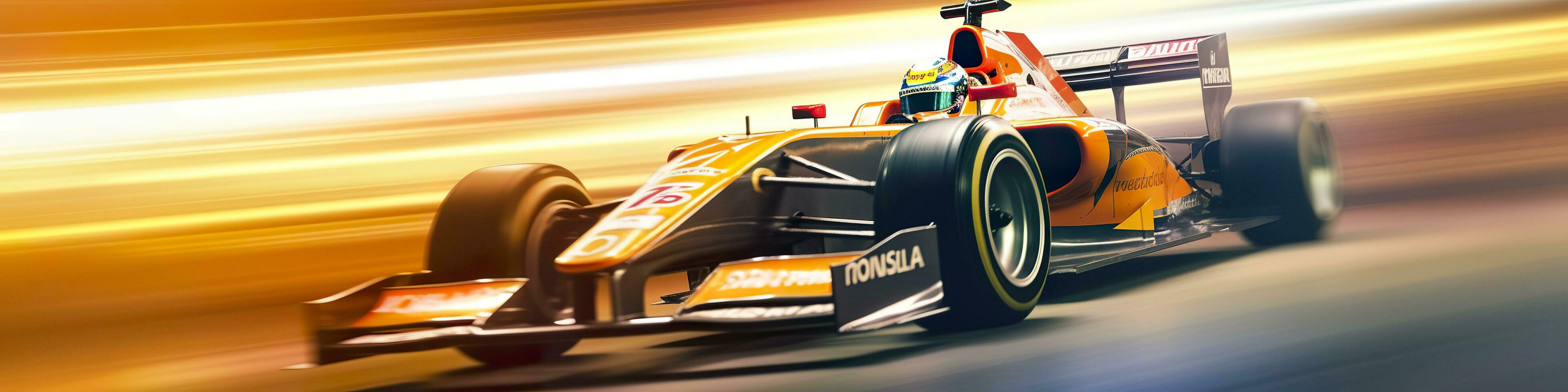 AI generated Racing car at high speed. Racer on a racing car passes the track. Motor sports competitive team racing. Motion blur background. Generative AI photo