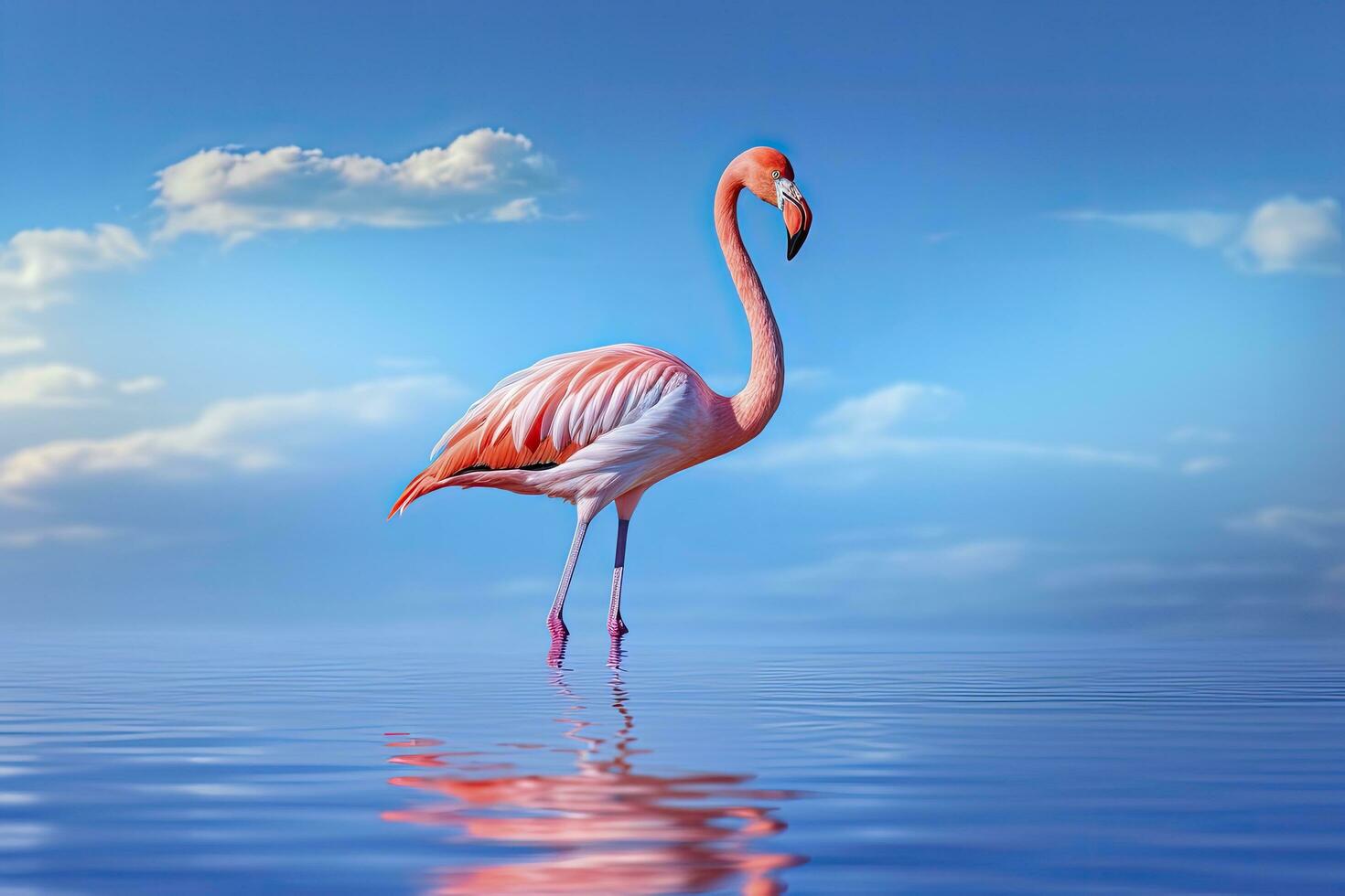 AI generated Pink Flamingo in the water. AI Generated photo