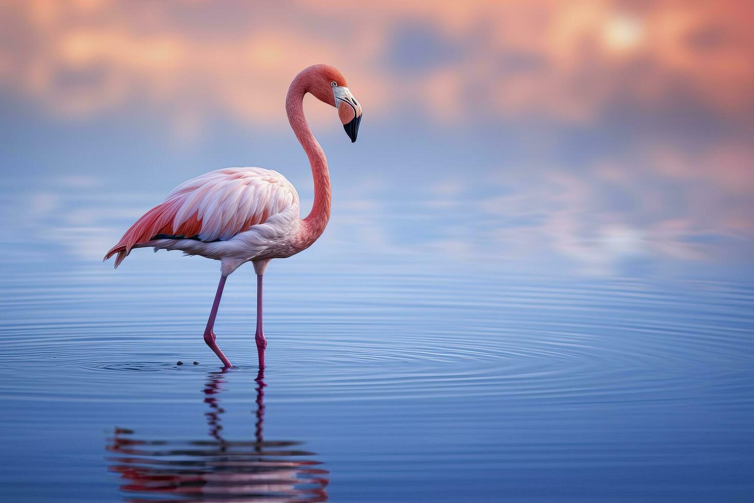 AI generated Pink Flamingo in the water. AI Generated photo