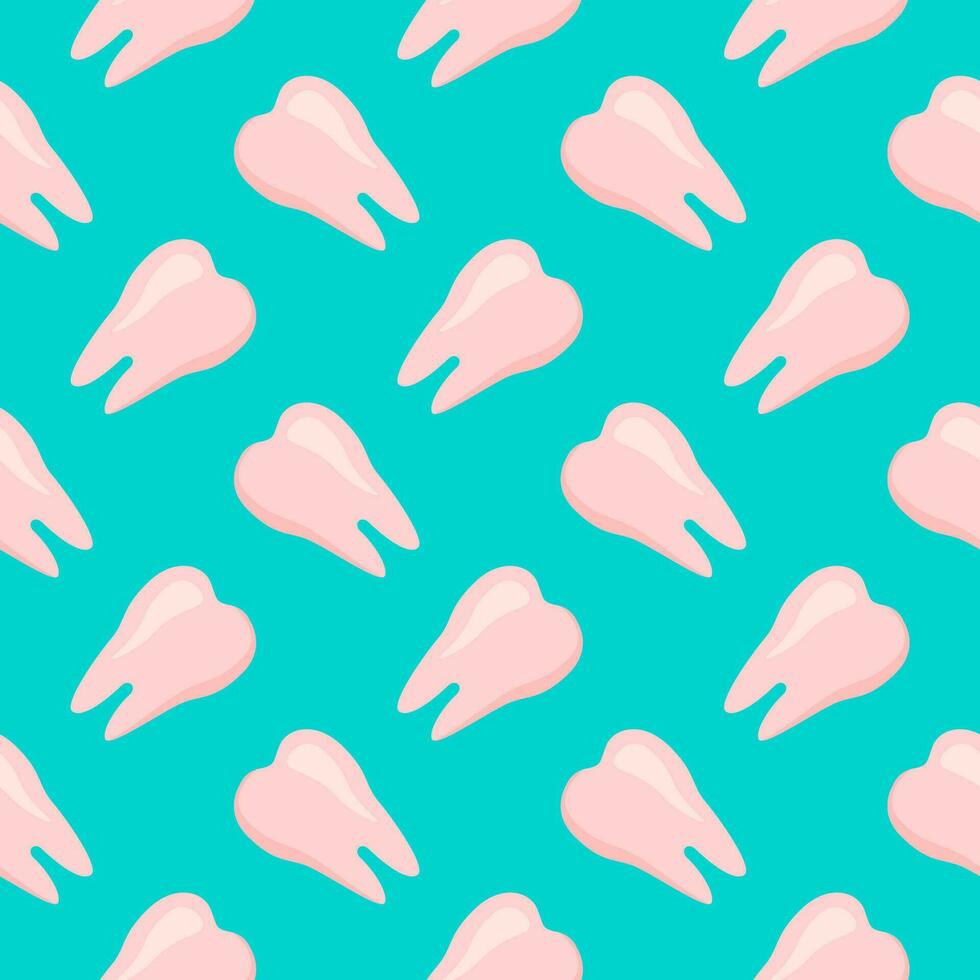 Pink tooth, seamless pattern on blue  background. vector