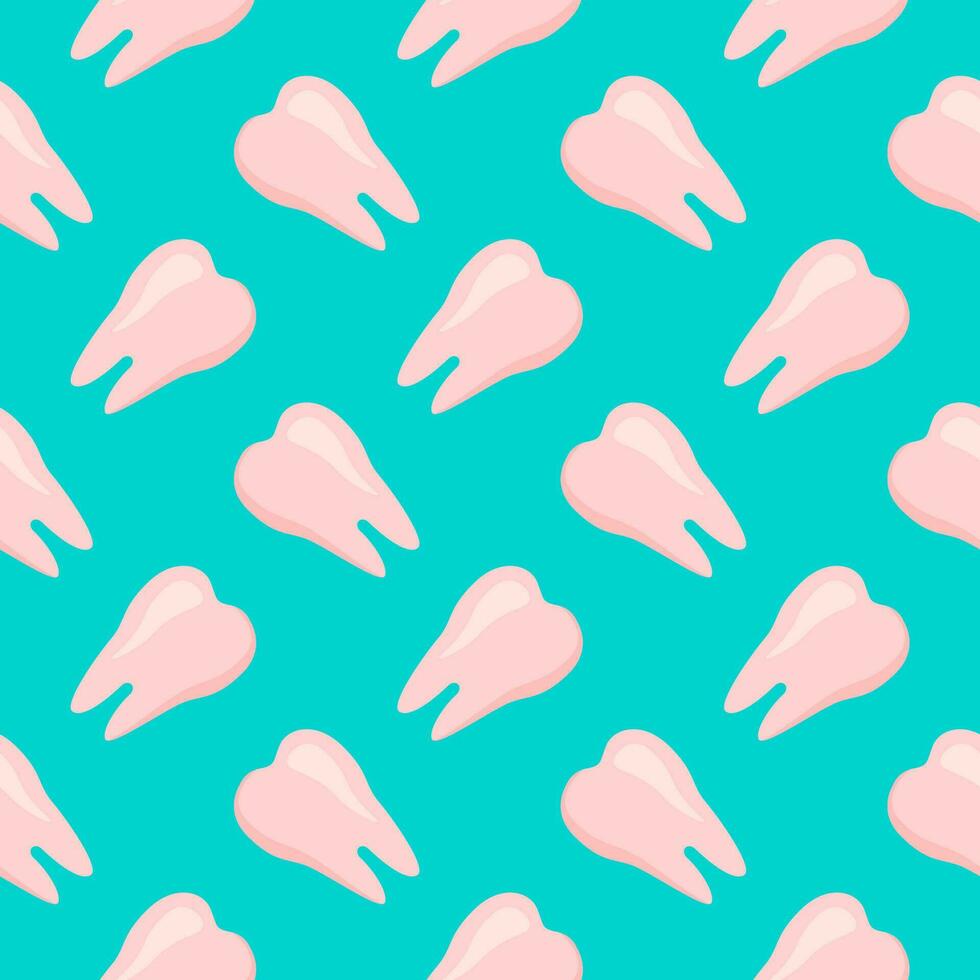 Pink tooth, seamless pattern on blue  background. vector