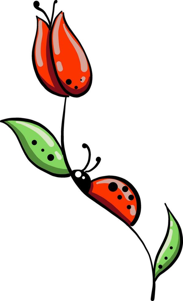 Ladybug on a flower, illustration, vector on white background