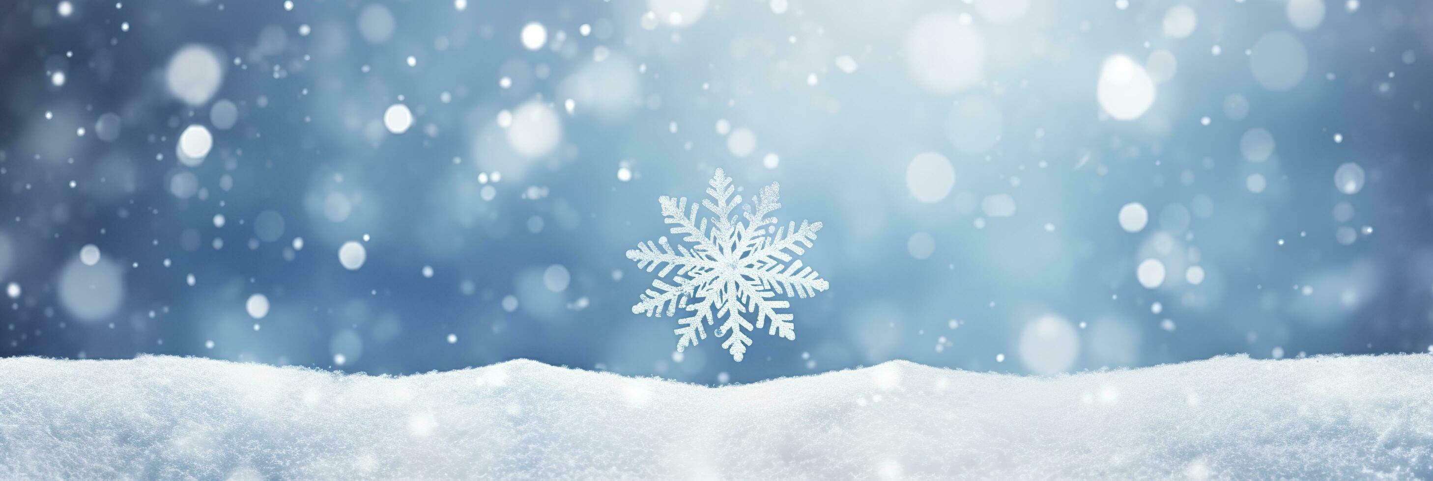 AI generated Snowflake on snow.Winter holidays background. Generative AI photo