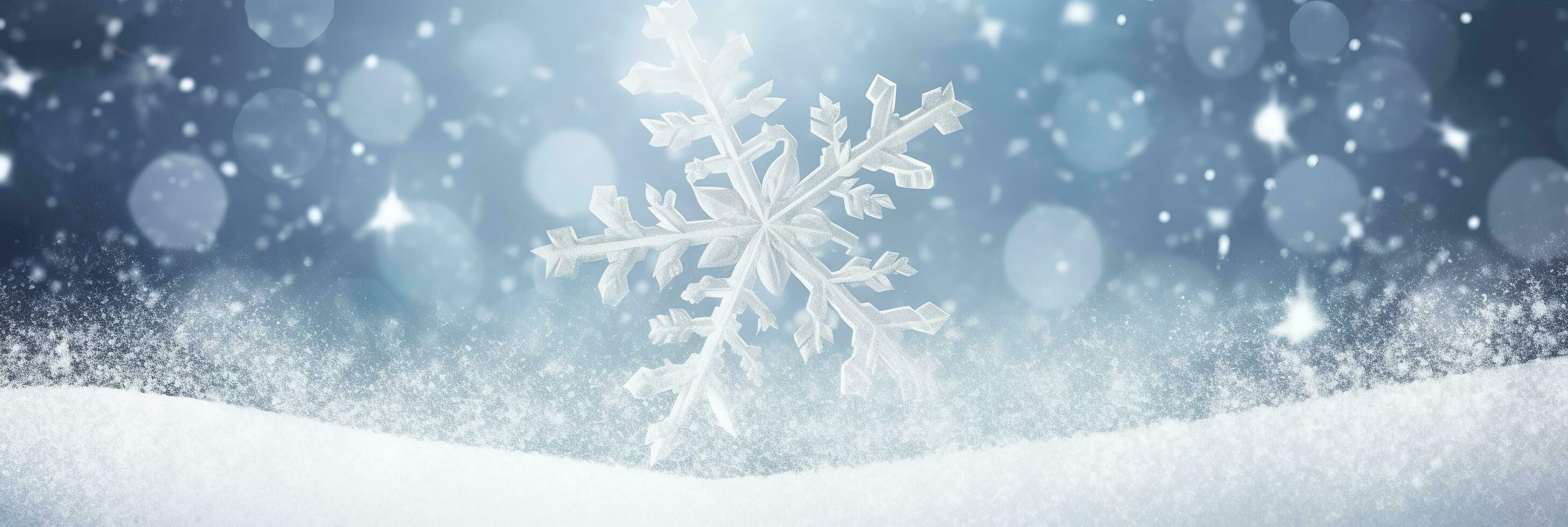 AI generated Snowflake on snow.Winter holidays background. Generative AI photo